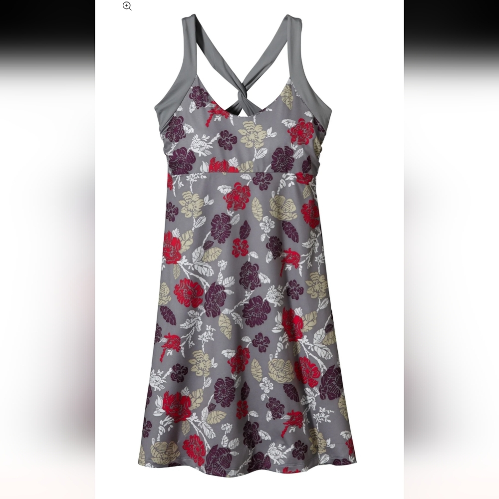 Patagonia Jersey Knit Scoop Neck Activewear Dress Womens Size Medium Floral Grey
